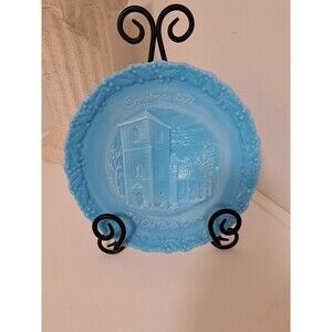 Vintage 1971 Blue Fenton The Old Brick Church Christmas Plate  8"